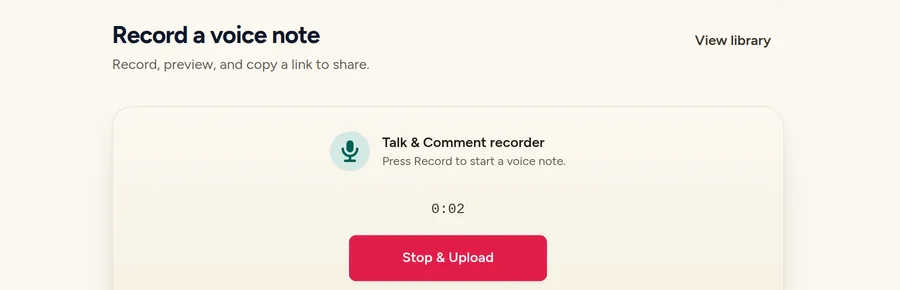 Web recorder recording at 0:02 with a Stop & Upload button